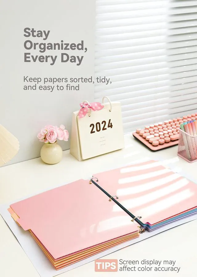 Alt view image 7 of 7 - Plastic Folders with Pockets, 3-Hole, 3 Tab Positions, Pink