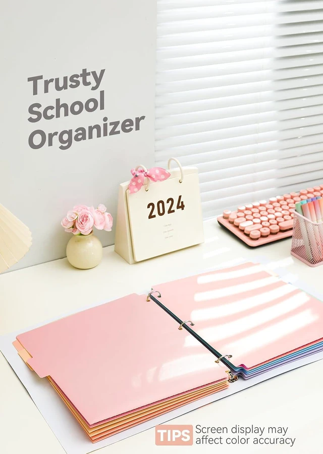Alt view image 6 of 7 - Plastic Folders with Pockets, 3-Hole, 3 Tab Positions, Pink