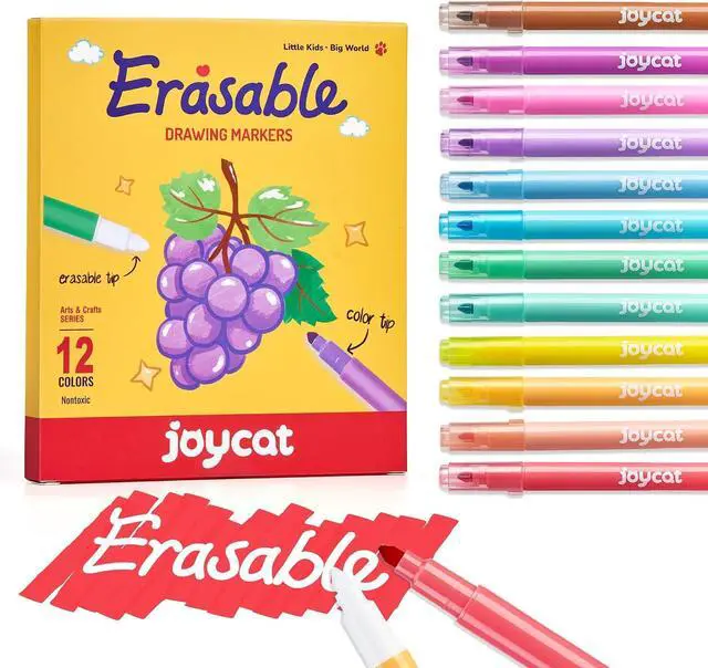 Main image of 12-Color Erasable Markers for Kids, Dual Tip Magic Pens for Paper | Erasable highlighters use white tips to correct details and reveal notes, ideal for school projects, journaling and crafts.