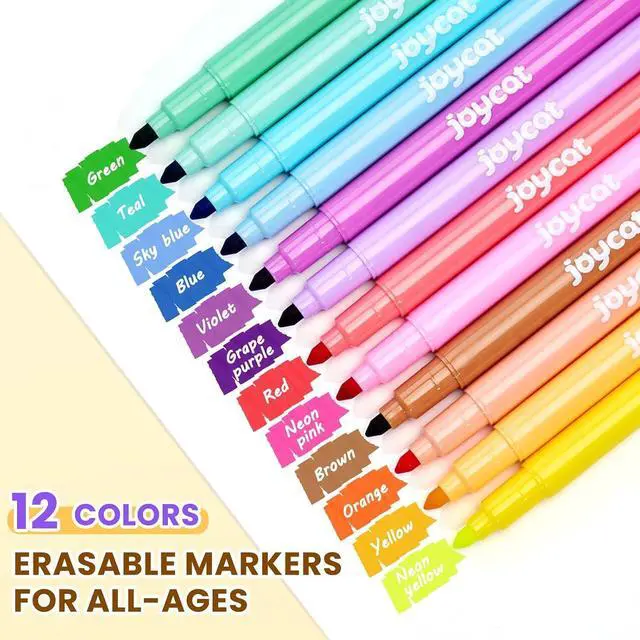 Alt view image 3 of 7 - 12-Color Erasable Markers for Kids, Dual Tip Magic Pens for Paper | Erasable highlighters use white tips to correct details and reveal notes, ideal for school projects, journaling and crafts.