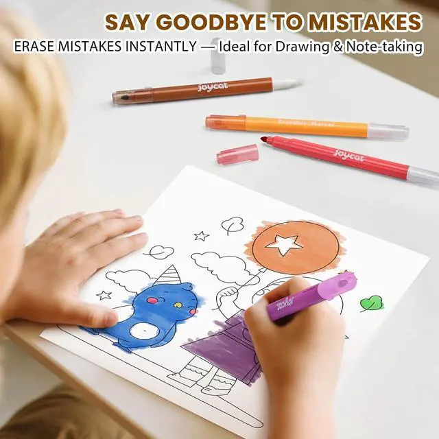 Alt view image 4 of 7 - 12-Color Erasable Markers for Kids, Dual Tip Magic Pens for Paper | Erasable highlighters use white tips to correct details and reveal notes, ideal for school projects, journaling and crafts.