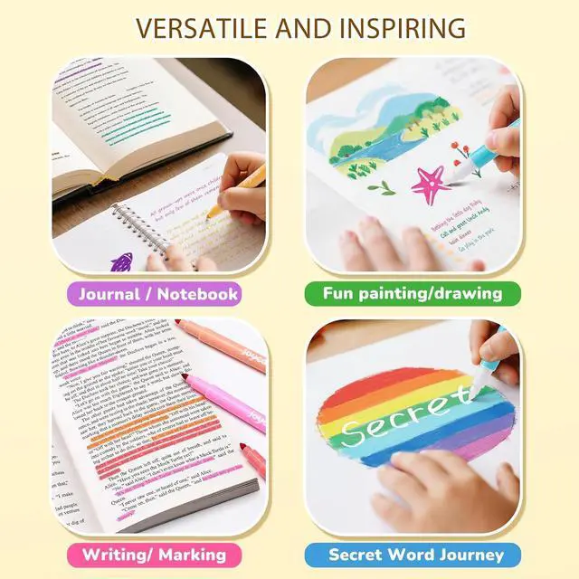 Alt view image 7 of 7 - 12-Color Erasable Markers for Kids, Dual Tip Magic Pens for Paper | Erasable highlighters use white tips to correct details and reveal notes, ideal for school projects, journaling and crafts.