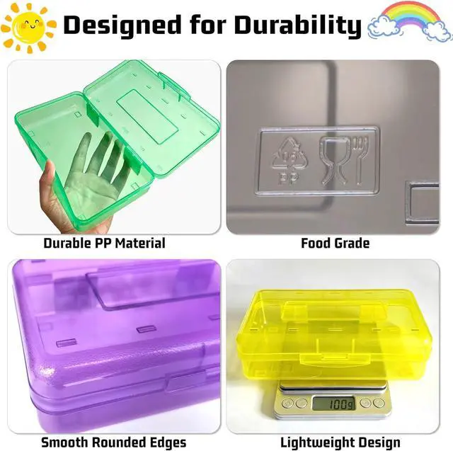 Alt view image 4 of 7 - Pencil Box, Large Capacity Clear Plastic Pencil Case with Snap-tight Lid, Hard Shell Office Supply Organizer, Stackable Crayon Box for Pens, Markers & Art Supplies, Yellow (1 Pack)