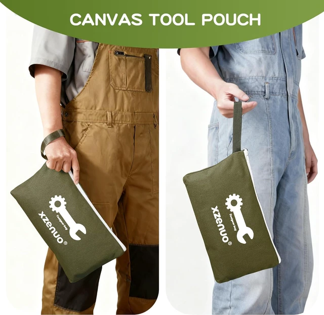 Alt view image 2 of 7 - Small Tool Bag with Zipper,16oz 12 inch Tool Pouches | Canvas Storage Bags for Travel Work Motorcycle Car Tools Pencils Men, Green