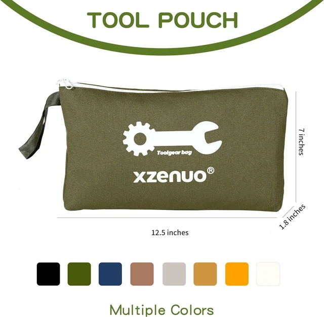 Alt view image 3 of 7 - Small Tool Bag with Zipper,16oz 12 inch Tool Pouches | Canvas Storage Bags for Travel Work Motorcycle Car Tools Pencils Men, Green