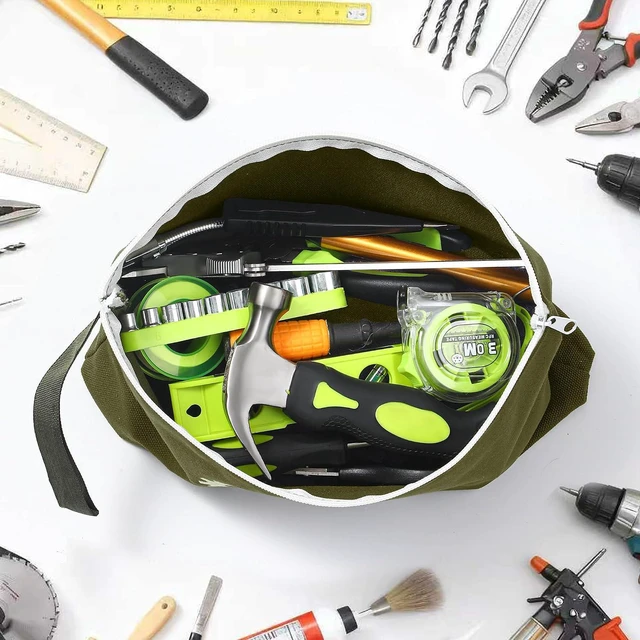 Alt view image 5 of 7 - Small Tool Bag with Zipper,16oz 12 inch Tool Pouches | Canvas Storage Bags for Travel Work Motorcycle Car Tools Pencils Men, Green