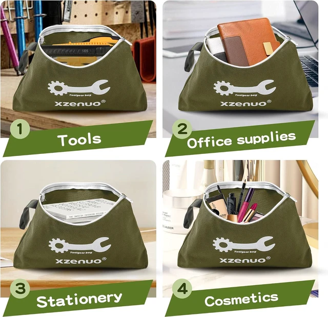 Alt view image 6 of 7 - Small Tool Bag with Zipper,16oz 12 inch Tool Pouches | Canvas Storage Bags for Travel Work Motorcycle Car Tools Pencils Men, Green