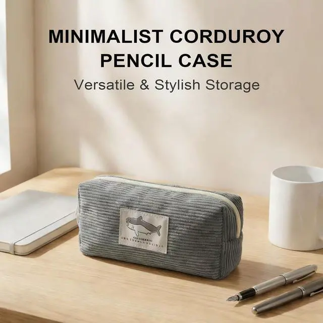 Alt view image 3 of 5 - Small Pencil Case Large Capacity Pencil Pouch with Shark, Gray Zippered Pouch for Office Stationery Organizer (Dark grey)