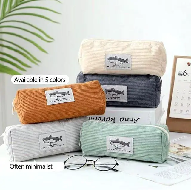 Alt view image 5 of 5 - Small Pencil Case Large Capacity Pencil Pouch with Shark, Gray Zippered Pouch for Office Stationery Organizer (Dark grey)