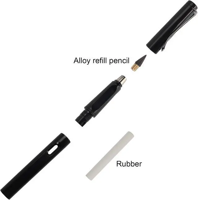 Alt view image 5 of 6 - Infinity Forever Pencil - 0.7mm Infinite Everlasting Metal Inkless Pencils Set with Eraser, No Need Sharpened, Replace Mechanical Pen for Sketch, Drawing and Writing8Pcs Black + White