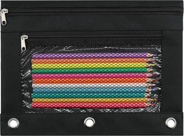Main image of Pencil Pouch for 3 Ring Binder, Pencil Case Bag with Zipper, 600D Fabric Pencil Pouch Holder Accessories, Clear Window Pencil Case Aesthetic Back to School Organizer Pockets for Boy Girl (Black)