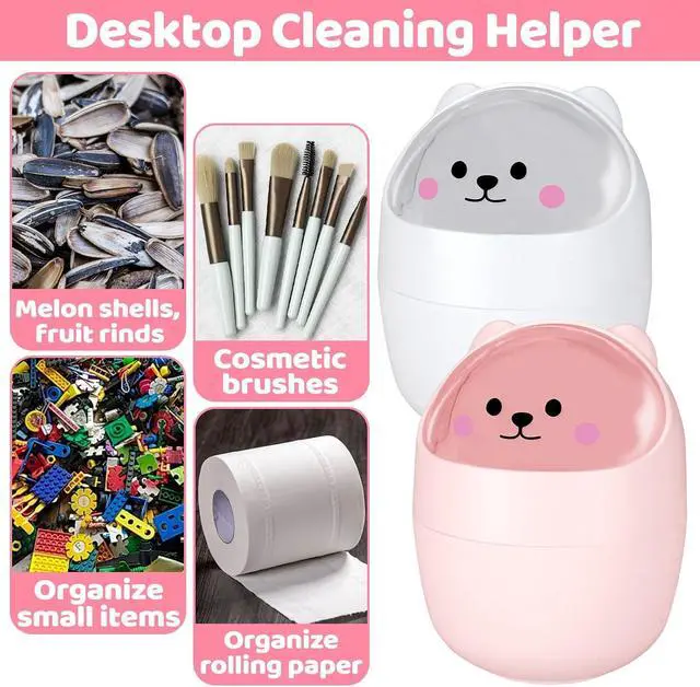 Alt view image 3 of 7 - Small Desktop Trash Can with Swing Lid Set, 2 Cute Garbage Cans with 120pcs Garbage Bags and 2pcs Stickers, Countertop Kawaii Dustbin Storage Bin for Desk Bedroom(White-Pink)