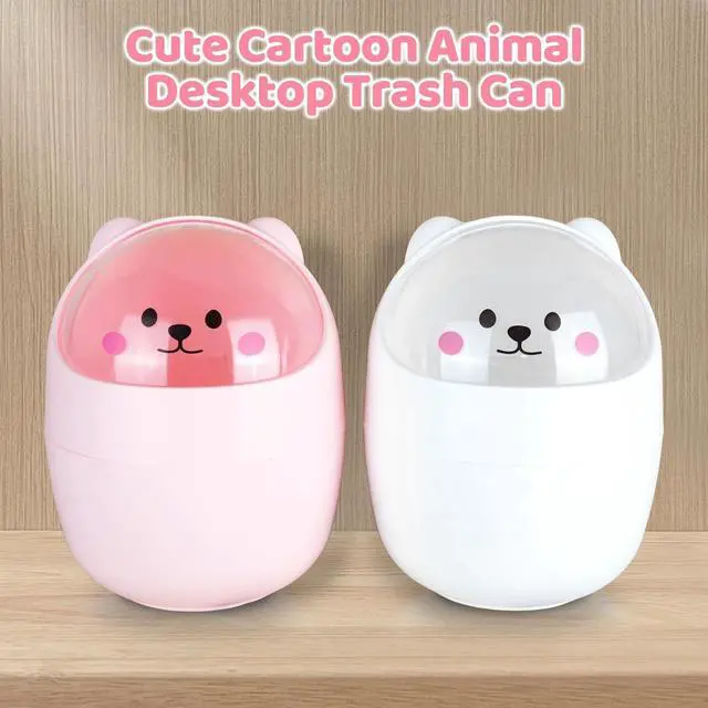Alt view image 5 of 7 - Small Desktop Trash Can with Swing Lid Set, 2 Cute Garbage Cans with 120pcs Garbage Bags and 2pcs Stickers, Countertop Kawaii Dustbin Storage Bin for Desk Bedroom(White-Pink)