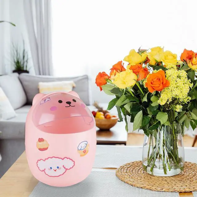Alt view image 7 of 7 - Small Desktop Trash Can with Swing Lid Set, 2 Cute Garbage Cans with 120pcs Garbage Bags and 2pcs Stickers, Countertop Kawaii Dustbin Storage Bin for Desk Bedroom(White-Pink)
