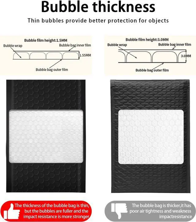 Alt view image 4 of 6 - Bubble Mailers, 4x7 Inch Poly Padded Bubble Mailers Pack of 50 Bubble Envelopes Opaque Self Seal Adhesive Waterproof Bags for Shipping and Packaging(Black,4x7-50Pc)