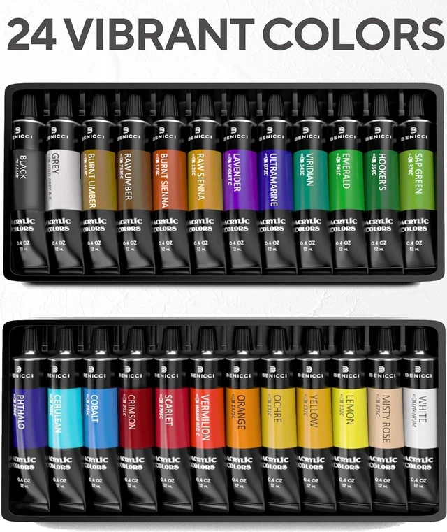 Alt view image 5 of 7 - Complete Acrylic Paint Set 24 Rich Pigment Colors 12x Art Brushes with Bonus Paint Art Knife & Sponge for Painting Canvas, Clay, Ceramic & Crafts, Non-Toxic & Quick Dry for Kids & Adults