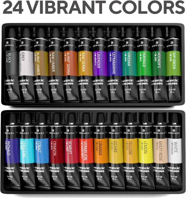 Alt view image 4 of 7 - Complete Acrylic Paint Set 24 Rich Pigment Colors 12x Art Brushes with Bonus Paint Art Knife & Sponge for Painting Canvas, Clay, Ceramic & Crafts, Non-Toxic & Quick Dry for Kids & Adults