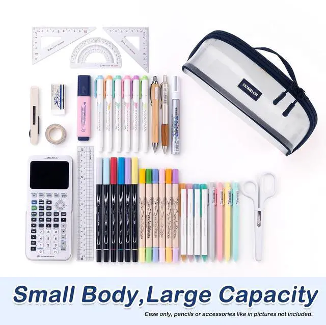 Alt view image 6 of 6 - Transparent Mesh Pencil Pouch with Handle Big Case Clear Pen Bag College Essentials School Supplies, Navy