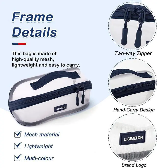 Alt view image 4 of 6 - Transparent Mesh Pencil Pouch with Handle Big Case Clear Pen Bag College Essentials School Supplies, Navy