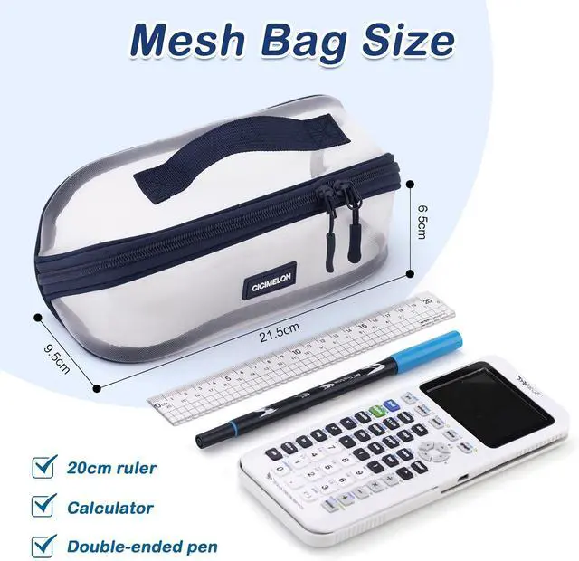 Alt view image 5 of 6 - Transparent Mesh Pencil Pouch with Handle Big Case Clear Pen Bag College Essentials School Supplies, Navy