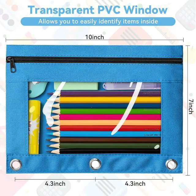 Alt view image 5 of 7 - Pencil Pouch for 3 Ring Binder, Bulk 6 Pack 3-Holes Zipper Pencil Pouches in Assorted Colors, Sturdy and Durable Cloth Pencil Case with Clear Window for Office School College Supplies