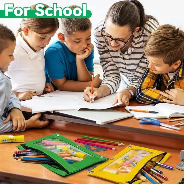 Alt view image 6 of 7 - Pencil Pouch for 3 Ring Binder, Bulk 6 Pack 3-Holes Zipper Pencil Pouches in Assorted Colors, Sturdy and Durable Cloth Pencil Case with Clear Window for Office School College Supplies