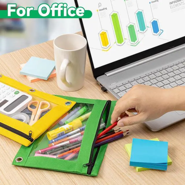 Alt view image 7 of 7 - Pencil Pouch for 3 Ring Binder, Bulk 6 Pack 3-Holes Zipper Pencil Pouches in Assorted Colors, Sturdy and Durable Cloth Pencil Case with Clear Window for Office School College Supplies