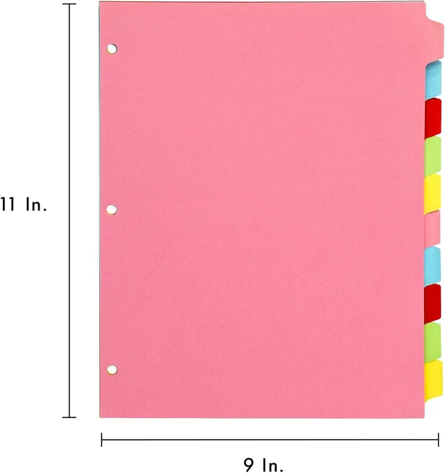 Alt view image 2 of 7 - 10 Part Dividers 1 Pack of 10 Tabbed Set for 3-Ring Binder, Page Separators for Home, Office, School Organization 8.5 x 11 Inches Pastel Colors