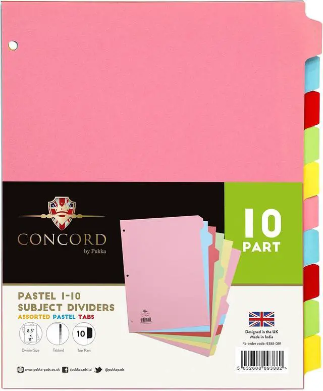 Alt view image 6 of 7 - 10 Part Dividers 1 Pack of 10 Tabbed Set for 3-Ring Binder, Page Separators for Home, Office, School Organization 8.5 x 11 Inches Pastel Colors