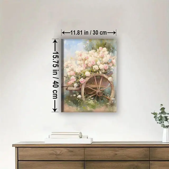 Alt view image 2 of 5 - Floral CART Plant Framed Canvas DIY Paint by Numbers Kit Bar Cafe Cave Home Room Wall Bathroom Porch Patio Decor Gift, 16 x 12 Inch