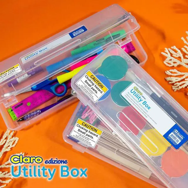 Alt view image 6 of 7 - Clear Ruler-Length Pencil Box | 13 3/8 x 5 3/8 x 2 1/2 in; snap-latch lid for long supplies