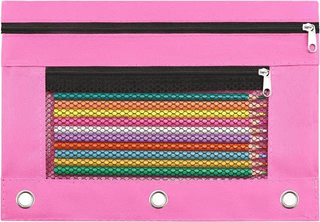 Main image of Pencil Pouch for 3 Ring Binder, Pencil Case with Zipper, 600D Fabric Pencil Pouch Bag Holder Accessories, Clear Window Pencil Case Aesthetic Back to School Organizer Pockets for Boy Girl (Hot Pink)
