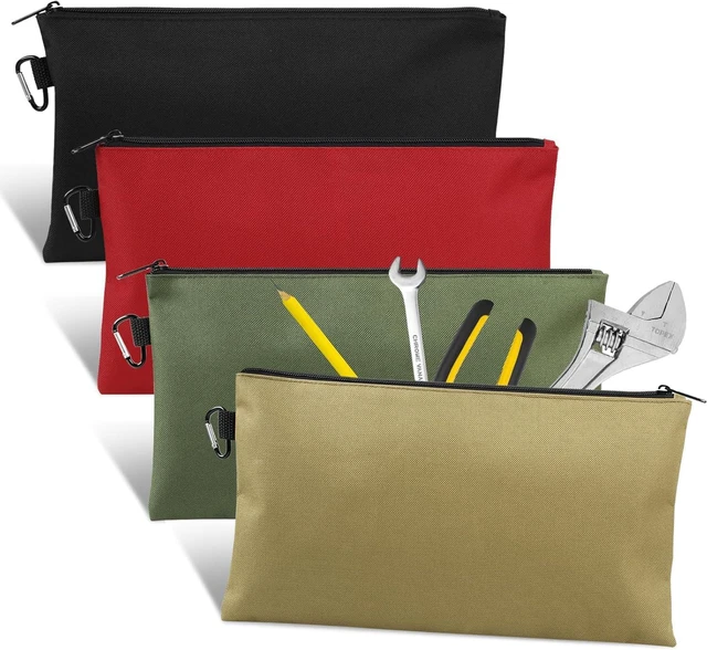 Main image of 4 Pack Tool Bag, Premium Tool Pouch Zipper Bag, 12" Tool Pouch with Zipper | Multipurpose Storage Pouch with Carabiner for Tools, Stationary, Pencil Pouch, Gadgets, Cosmetics