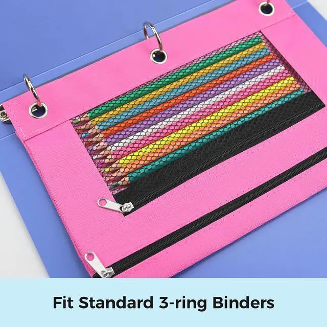 Alt view image 6 of 7 - Pencil Pouch for 3 Ring Binder, Pencil Case with Zipper, 600D Fabric Pencil Pouch Bag Holder Accessories, Clear Window Pencil Case Aesthetic Back to School Organizer Pockets for Boy Girl (Hot Pink)