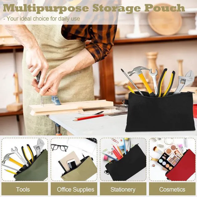 Alt view image 4 of 7 - 4 Pack Tool Bag, Premium Tool Pouch Zipper Bag, 12" Tool Pouch with Zipper | Multipurpose Storage Pouch with Carabiner for Tools, Stationary, Pencil Pouch, Gadgets, Cosmetics