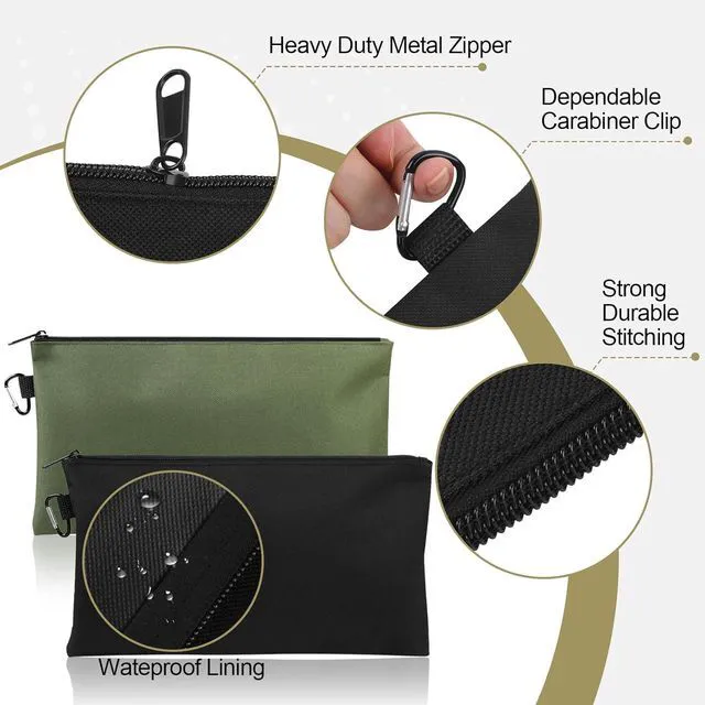 Alt view image 3 of 7 - 4 Pack Tool Bag, Premium Tool Pouch Zipper Bag, 12" Tool Pouch with Zipper | Multipurpose Storage Pouch with Carabiner for Tools, Stationary, Pencil Pouch, Gadgets, Cosmetics