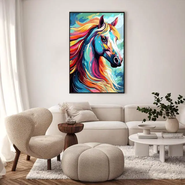 Alt view image 2 of 7 - Framed Paint by Numbers Kit for Adults, Colorful Horse, 8 x 12 Inch | DIY Adult Paint by Number Kit for Beginners, Horse Wall Decor, Stress Relief Craft Gift, Creative Hobby