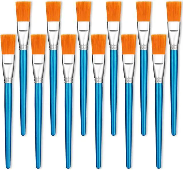 Main image of 1 Inch Flat Paint Brushes for Acrylic Painting, 12 Pcs Acrylic Paint Brush Bulk, Arts Crafts Paintbrushes with Wooden Handle for Watercolor Oil Face Body Art Kids Adult Artist