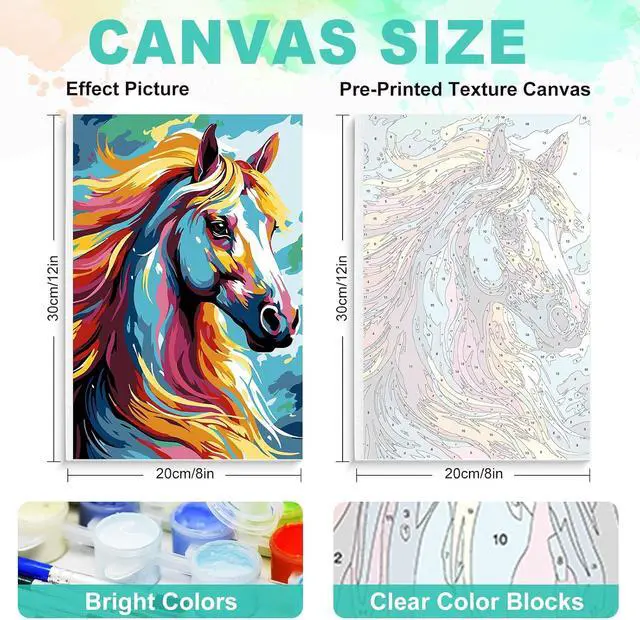 Alt view image 3 of 7 - Framed Paint by Numbers Kit for Adults, Colorful Horse, 8 x 12 Inch | DIY Adult Paint by Number Kit for Beginners, Horse Wall Decor, Stress Relief Craft Gift, Creative Hobby
