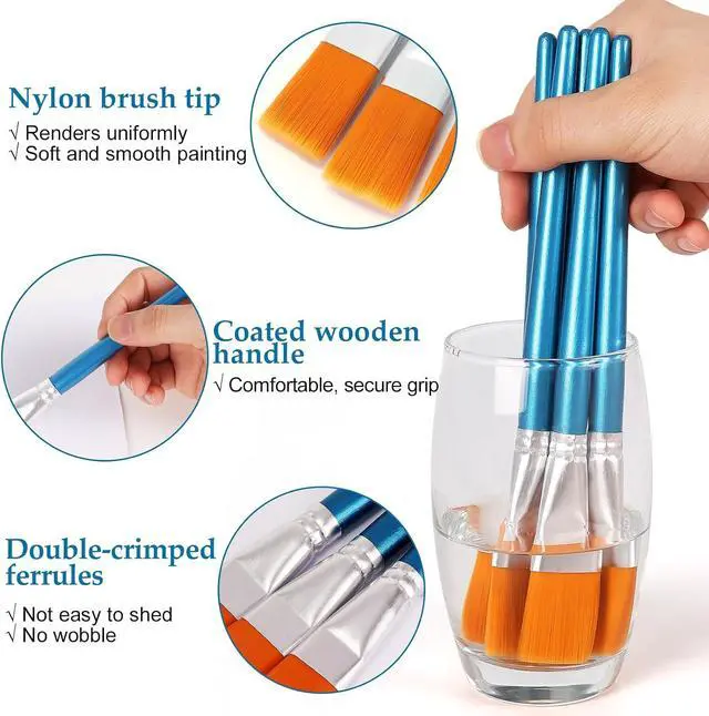Alt view image 3 of 7 - 1 Inch Flat Paint Brushes for Acrylic Painting, 12 Pcs Acrylic Paint Brush Bulk, Arts Crafts Paintbrushes with Wooden Handle for Watercolor Oil Face Body Art Kids Adult Artist