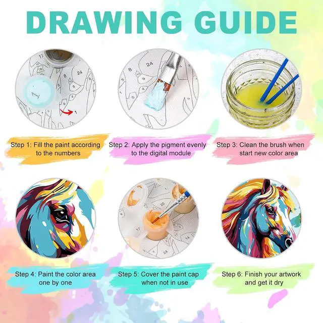 Alt view image 6 of 7 - Framed Paint by Numbers Kit for Adults, Colorful Horse, 8 x 12 Inch | DIY Adult Paint by Number Kit for Beginners, Horse Wall Decor, Stress Relief Craft Gift, Creative Hobby