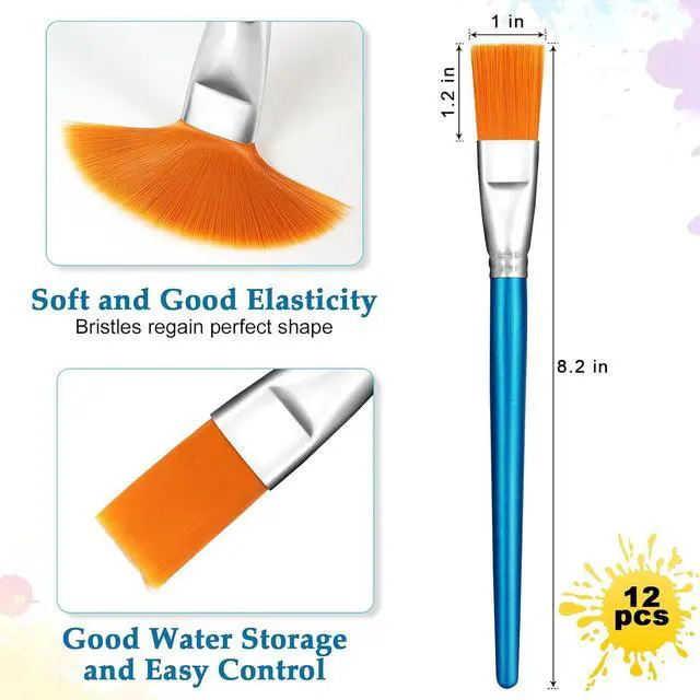 Alt view image 2 of 7 - 1 Inch Flat Paint Brushes for Acrylic Painting, 12 Pcs Acrylic Paint Brush Bulk, Arts Crafts Paintbrushes with Wooden Handle for Watercolor Oil Face Body Art Kids Adult Artist