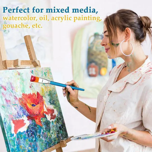 Alt view image 5 of 7 - 1 Inch Flat Paint Brushes for Acrylic Painting, 12 Pcs Acrylic Paint Brush Bulk, Arts Crafts Paintbrushes with Wooden Handle for Watercolor Oil Face Body Art Kids Adult Artist