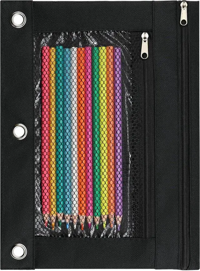 Main image of Pencil Pouch for 3 Ring Binder, Pencil Case with Zipper, 600D Fabric Pencil Pouch Bag Holder Accessories, Clear Window Pencil Case Aesthetic Back to School Organizer Pockets for Boy Girl (Black)