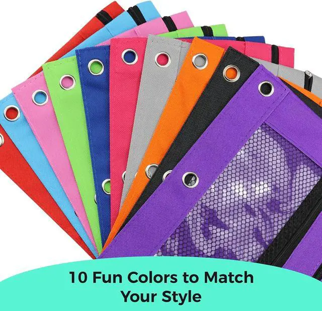 Alt view image 7 of 7 - Pencil Pouch for 3 Ring Binder, Pencil Case with Zipper, 600D Fabric Pencil Pouch Bag Holder Accessories, Clear Window Pencil Case Aesthetic Back to School Organizer Pockets for Boy Girl (Black)
