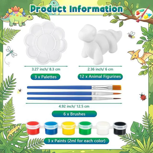 Alt view image 2 of 7 - 12 Pcs 3D Printed Animal Figurines Painting Arts and Craft Kit Paint Your Own Figurines Articulated Fidget DIY Unpainted Statues with Brush Palette Acrylic Paints(Dinosaur)