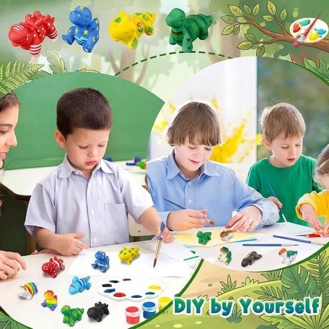 Alt view image 4 of 7 - 12 Pcs 3D Printed Animal Figurines Painting Arts and Craft Kit Paint Your Own Figurines Articulated Fidget DIY Unpainted Statues with Brush Palette Acrylic Paints(Dinosaur)