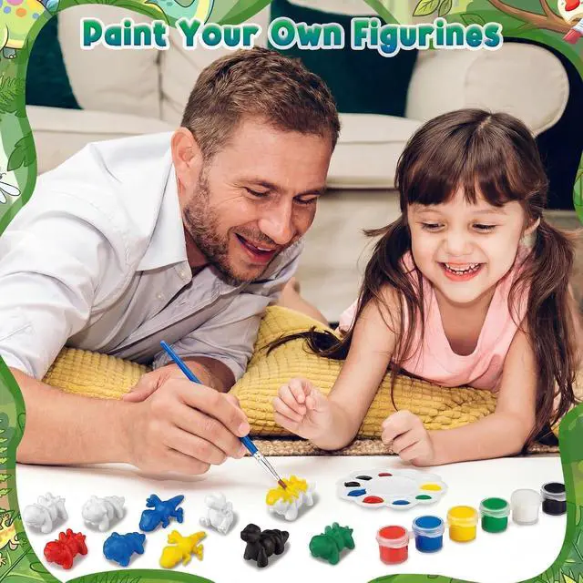 Alt view image 6 of 7 - 12 Pcs 3D Printed Animal Figurines Painting Arts and Craft Kit Paint Your Own Figurines Articulated Fidget DIY Unpainted Statues with Brush Palette Acrylic Paints(Dinosaur)