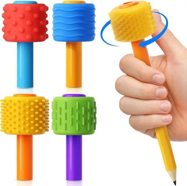 Main image of 4 in 1 Pencil Fidgets for ADHD & Autism Anxiety Relief,60s Continuous Spin Pencil Topper with Textured Spinners,Silent Sensory Stress Relief Tool for Focus & Calm,Fidget Pen Flipper for Home&Classroom