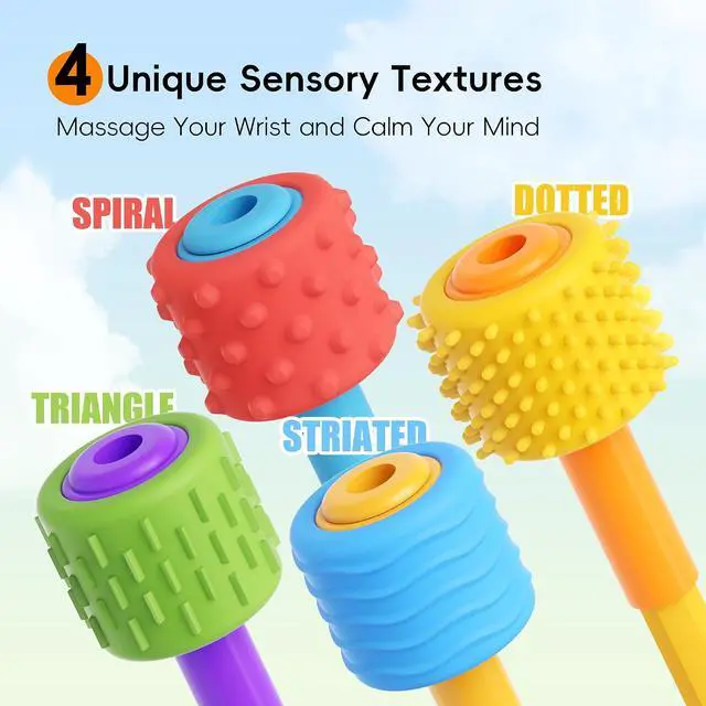 Alt view image 3 of 7 - 4 in 1 Pencil Fidgets for ADHD & Autism Anxiety Relief,60s Continuous Spin Pencil Topper with Textured Spinners,Silent Sensory Stress Relief Tool for Focus & Calm,Fidget Pen Flipper for Home&Classroom